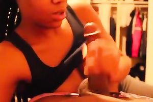 Horny black babe engulfing BBC deepthroat like a pro