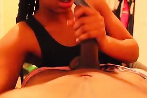 Horny black babe engulfing BBC deepthroat like a pro