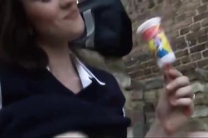 Lusty playful and naughty brunette hair hottie overspread her pussy with cock juice