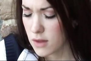 Lusty playful and naughty brunette hair hottie overspread her pussy with cock juice