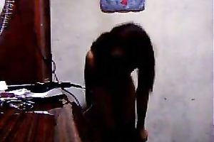 Beautiful brunette hair white women in underware stripteasing at home