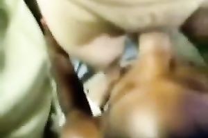 Ebony hooker engulfing large white cock balls unfathomable in non-professional video