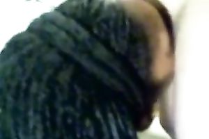 Ebony hooker engulfing large white cock balls unfathomable in non-professional video