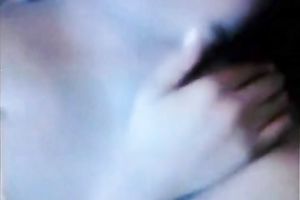 My bosomy black skinned girlfriend caresses her juicy muff with hands