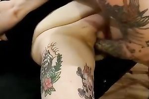 Super corpulent tattooed brunette hair Gothic fatso fisted by my buddy