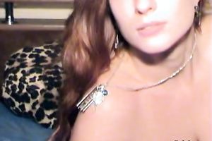 Whorish white hottie with hot and skinny body bashing the gash on her daybed