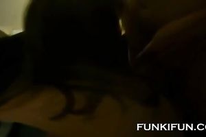 Horny cougar is fellating my penis whilst being blindfolded