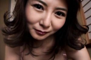 Cute and skinny Japanese milf dirty slut wife jerking off penis on POV movie scene