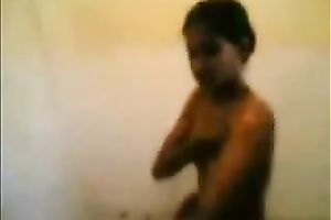 Filming my cute slender Sri Lankan coed GF taking shower