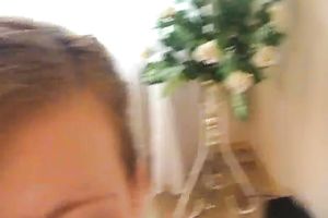 Exquisite white cheating wife with cute smile shows her goodies