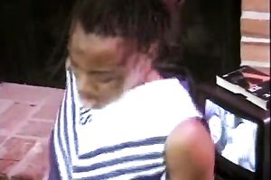 Black abbe in her cheerleader's uniform acquires team-fucked hard