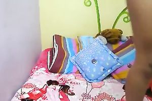 Amateur exotic dark brown flashes her large boobies a bit for my delight