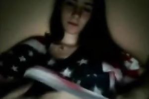 Webcam solo with a dark brown legal age teenager exposing her natural meatballs