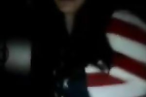 Webcam solo with a dark brown legal age teenager exposing her natural meatballs