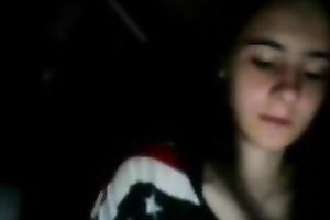 Webcam solo with a dark brown legal age teenager exposing her natural meatballs