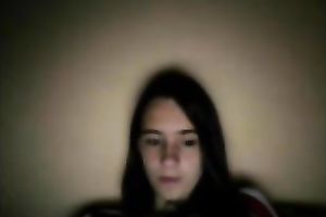 Webcam solo with a dark brown legal age teenager exposing her natural meatballs