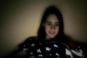 Webcam solo with a dark brown legal age teenager exposing her natural meatballs