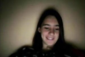 Webcam solo with a dark brown legal age teenager exposing her natural meatballs