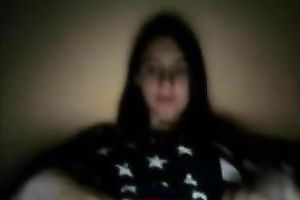Webcam solo with a dark brown legal age teenager exposing her natural meatballs