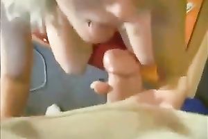 Playful blondie engulfing knob in advance of taking a ride in reverse cowgirl pose