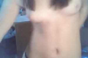 Tasty looking 18 yo brunette hair fingers her shaved vagina