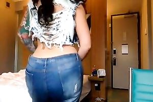 Wonderful well shaped brunette hair honey stripteased on web camera with excitement