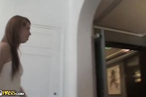 Majestic white legal age teenager babe with alluring cunt betwixt her legs