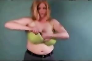 My fascinating blond MILF girl bounces her huge natural breasts on web camera