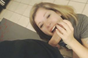 Brunette cutie wanted to be fed with adorable ball cream after giving a head