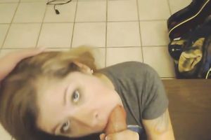 Brunette cutie wanted to be fed with adorable ball cream after giving a head