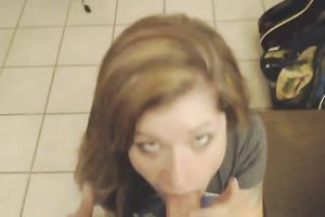 Brunette cutie wanted to be fed with adorable ball cream after giving a head