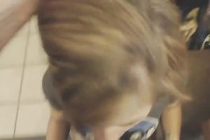 Brunette cutie wanted to be fed with adorable ball cream after giving a head