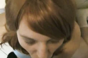 Submissive white redhead white bitch gives head for cum on POV tape