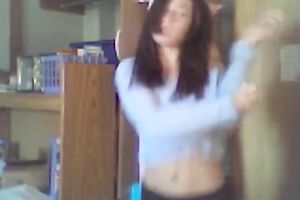 Svelte brunette hair student teases me with her shaved unused twat