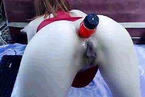 Playful ginger babe with miniature mounds took a vibrator to please herself a bit