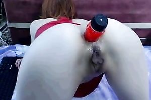 Playful ginger babe with miniature mounds took a vibrator to please herself a bit