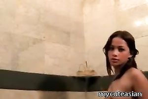 Exotic honey plays with her hairless bawdy cleft in the baths