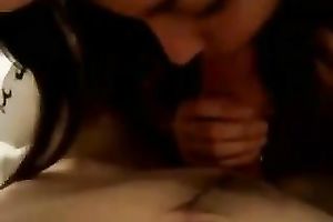 Dark haired blowlerina of my buddy gives him a actually precious dong engulf