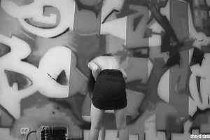 Warehouse wench acquires exposed in camera and rib her cookie