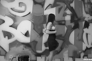 Warehouse wench acquires exposed in camera and rib her cookie