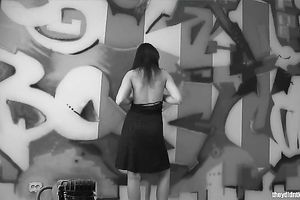 Warehouse wench acquires exposed in camera and rib her cookie