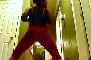 A nice-looking and hawt ebony girlfriend on cam in constricted panties