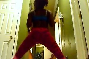 A nice-looking and hawt ebony girlfriend on cam in constricted panties