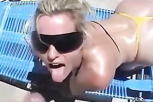 Blond haired slender nympho in sunglasses gives my buddy a wonderful BJ