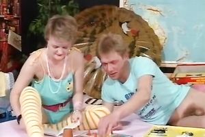 Filthy and juvenile European vintage wench on the daybed