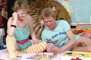 Filthy and juvenile European vintage wench on the daybed