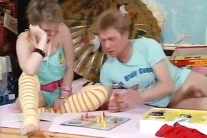 Filthy and juvenile European vintage wench on the daybed