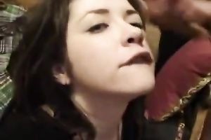 Filthy and gorgeous whore with priceless face receives a cumshots on her face