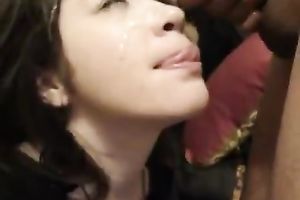 Filthy and gorgeous whore with priceless face receives a cumshots on her face