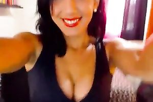 Happy smiling kinky non-professional brunette hair was fingering her love tunnel